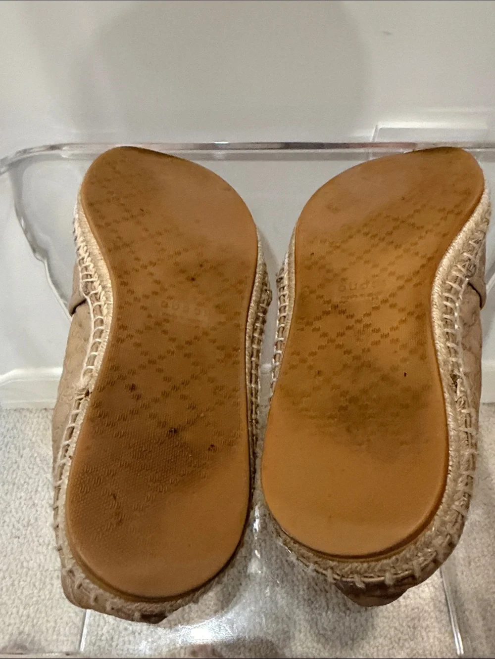 Gucci Tan Monogram Espadrille Slip-Ons